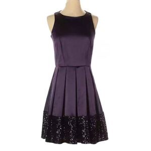 Taylor Womens Purple Satin Cocktail Dress Size 10 Sequin Formal Wedding Guest